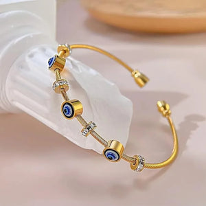 Evil Eye Anti-Tarnish Gold Plated Wire Bangle Bracelet for Women Evil Eye Anti-Tarnish Gold Plated Wire Bangle Bracelet for Women