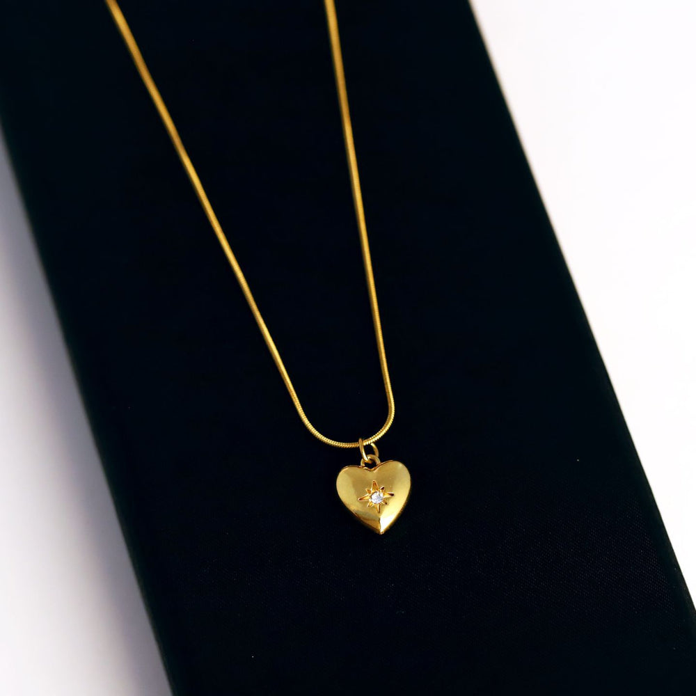 Starburst Heart Pendant Necklace | Anti-Tarnish Gold Plated Snake Chain | Minimalist Jewelry Gift for Her