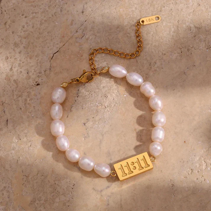 11:11 Angel Number Pearl Bracelet | Anti-Tarnish Gold-Plated