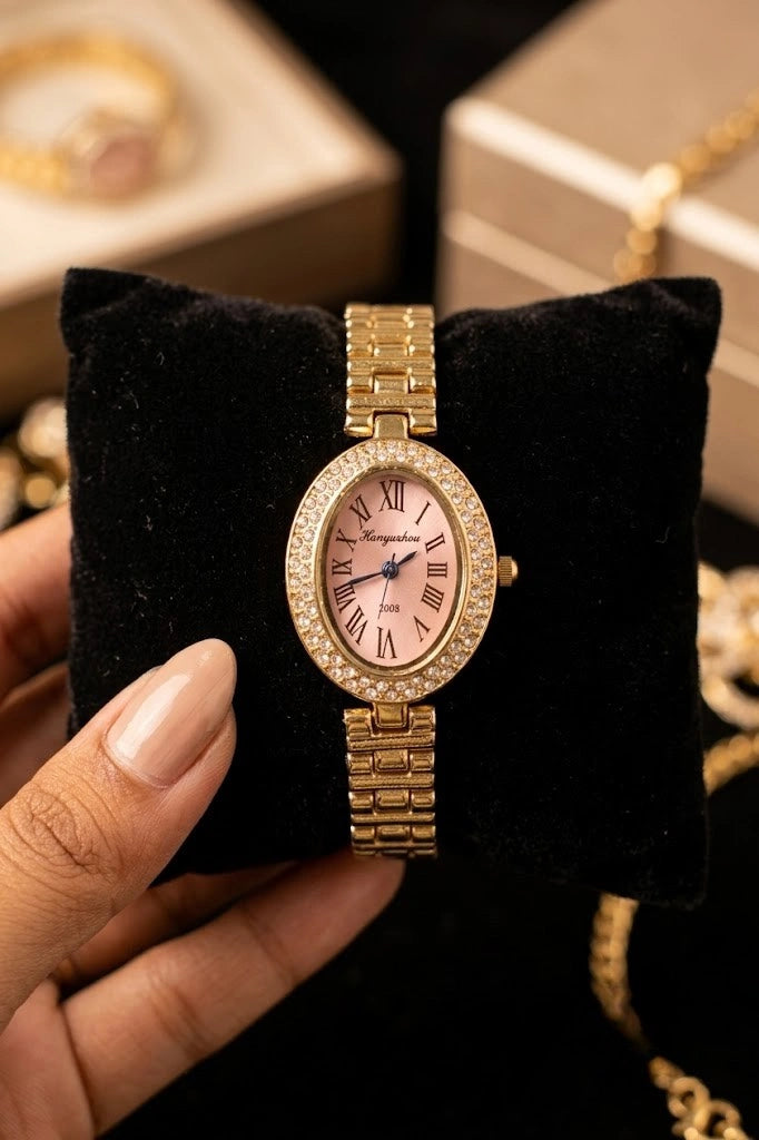 Vintage Aesthetic Oval Dial Watch - Anti-Tarnish Gold Plated