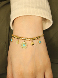 Turquoise Sunburst Charm Bracelet - Anti Tarnish Gold Plated Stainless Steel Chain