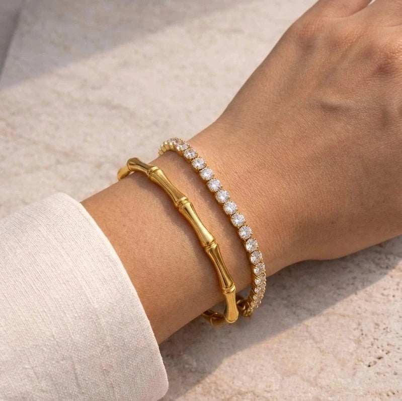 The "It Girl" Bracelet Stack: Anti-Tarnish Bamboo & Tennis Duo