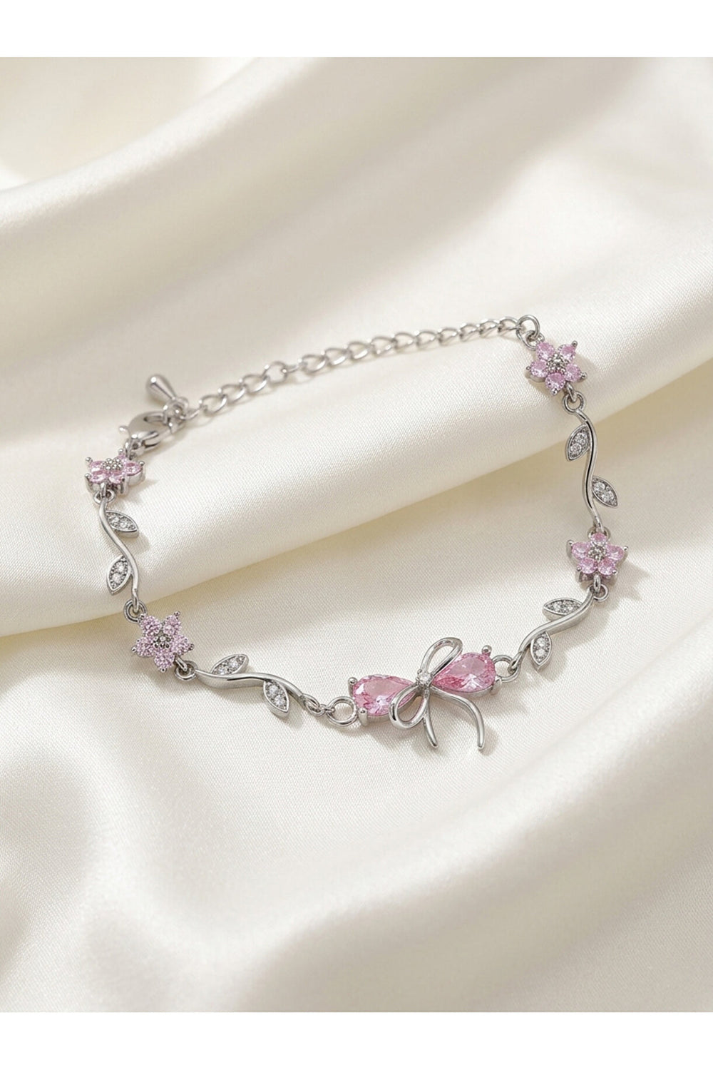 Floral Pink Bow Bracelet | Anti-Tarnish & Waterproof