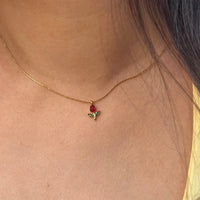 Dainty Red Rose Pendant Necklace - Anti Tarnish Gold Plated