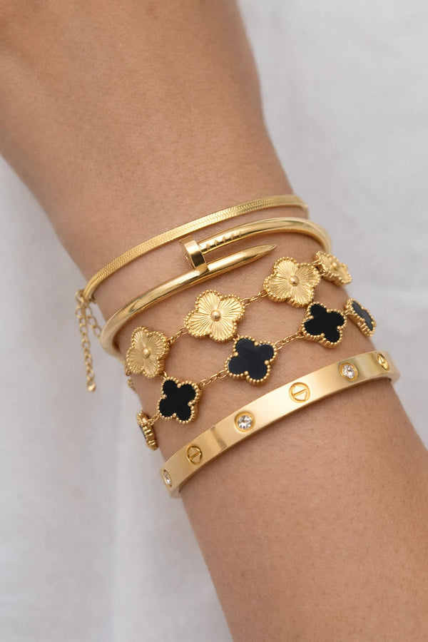 5-Piece Luxury Clover & Nail Bracelet Stack - Premium Gold-Plated Combo