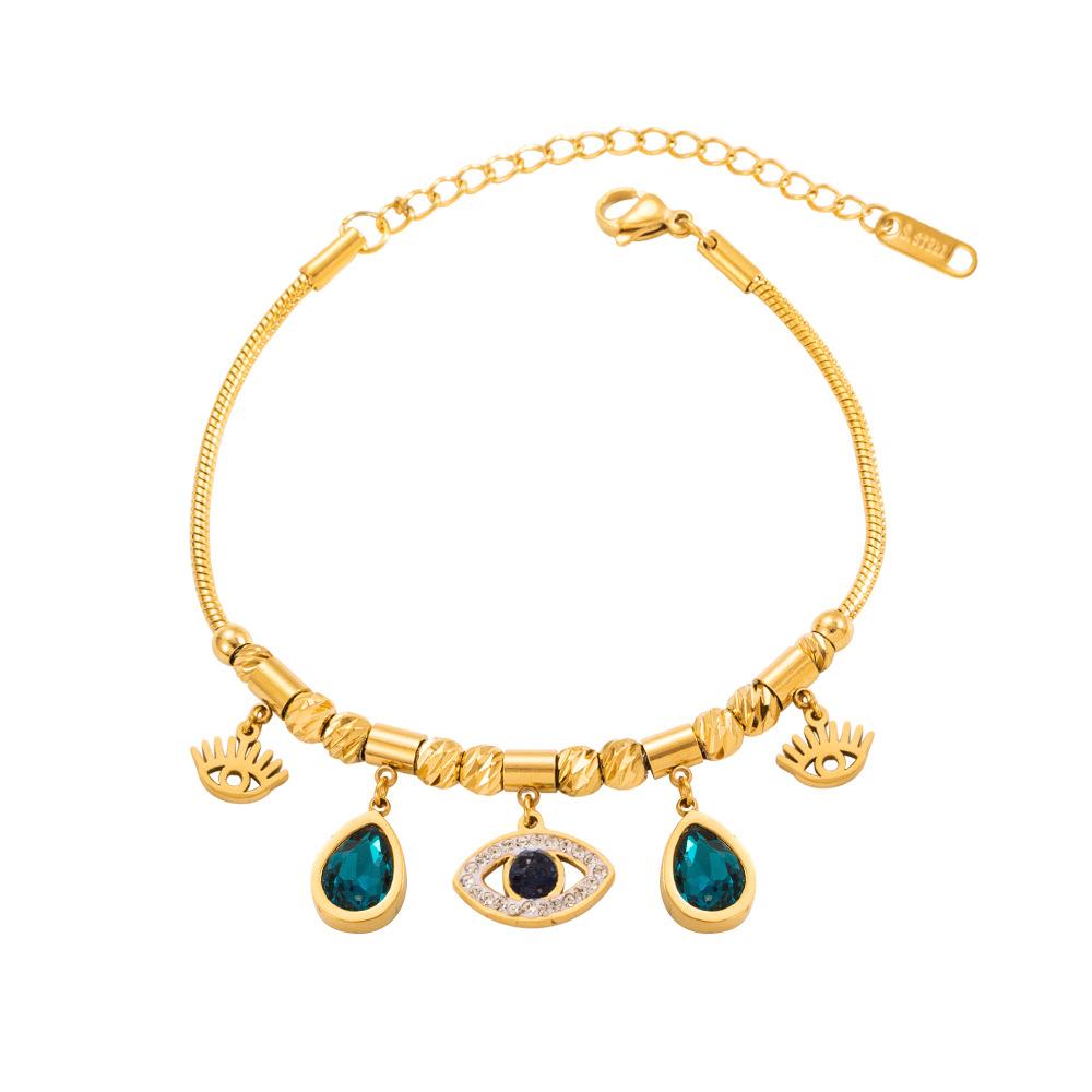 Turquoise Sunburst Charm Bracelet - Anti Tarnish Gold Plated Stainless Steel Chain