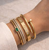 Anti-Tarnish Gold Plated 3-Piece Bracelet Stack - Emerald, Nail & Crystal