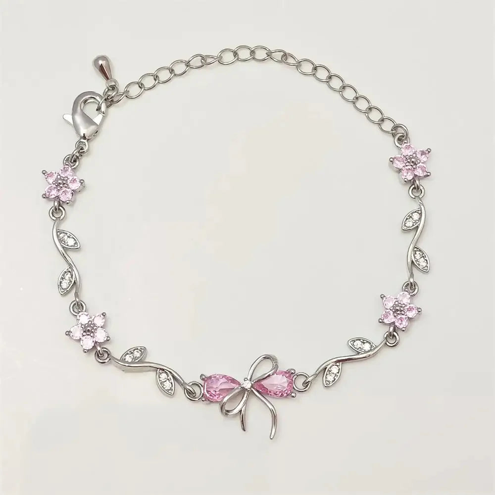 Floral Pink Bow Bracelet | Anti-Tarnish & Waterproof