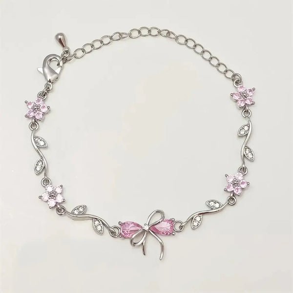 Floral Pink Bow Bracelet | Anti-Tarnish & Waterproof