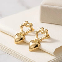Quirky Lips & Heart Drop Earrings - Anti-Tarnish Gold Plated