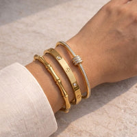 Luxe Gold Curated Bracelet Stack (Set of 3) - Minimalist & Pave Bangles with Bamboo and Love Styles