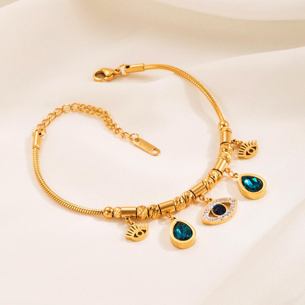 Turquoise Sunburst Charm Bracelet - Anti Tarnish Gold Plated Stainless Steel Chain