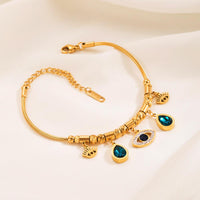 Turquoise Sunburst Charm Bracelet - Anti Tarnish Gold Plated Stainless Steel Chain