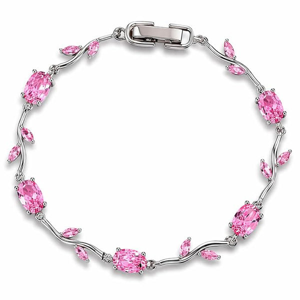Tulip Pink Floral Stone Vine Bracelet | Anti-Tarnish