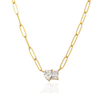 Anti-Tarnish Gold Plated Paperclip Necklace | Two-Stone CZ Pendant