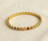 Rainbow Crystal Slim Bangle | Anti-Tarnish Gold Plated Korean Style Bracelet