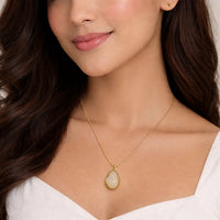 Organic White Stone Pendant Necklace - Anti-Tarnish 18K Gold Plated Chain | Korean Minimalist Style