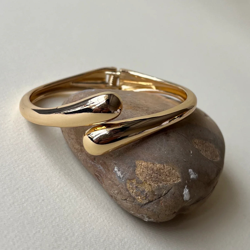 Teardrop Open Cuff Gold Plated Bracelet - Anti Tarnish & Adjustable Statement Bangle for Women