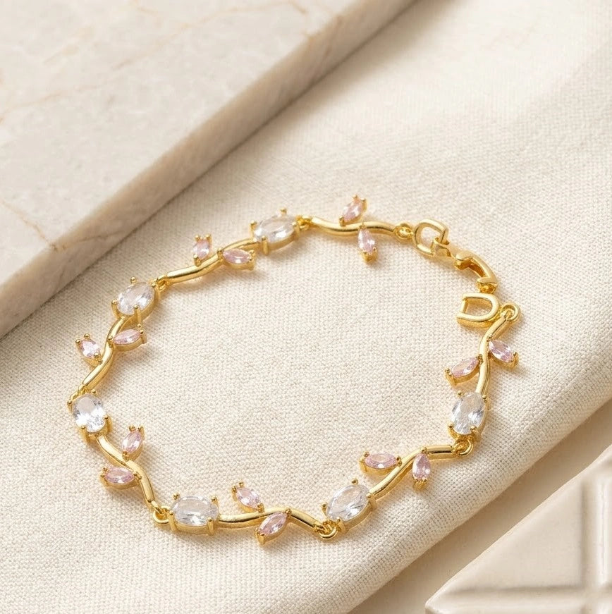 Floral Vine Crystal Anti Tarnish Gold Plated Bracelet