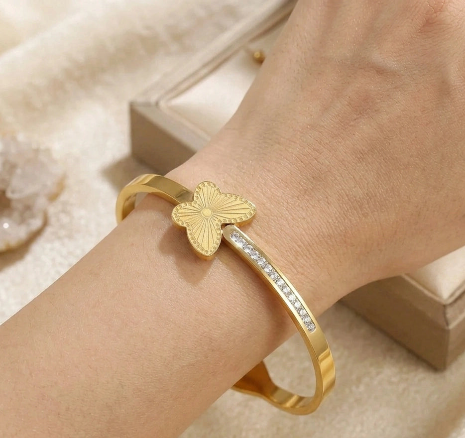 Korean Style Butterfly Crystal Anti-Tarnish Gold Plated Bracelet