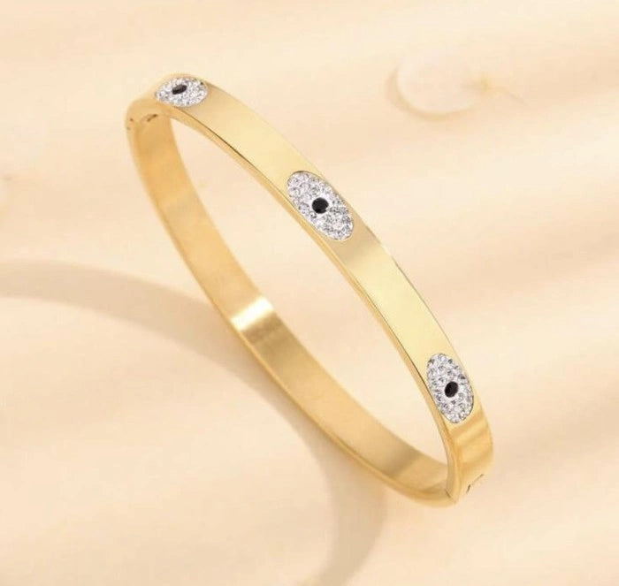 Evil Eye Anti-Tarnish Gold Plated Bangle Bracelet for Women