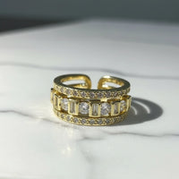 Multi-Layer Baguette & Round Crystal Gold Fashion Ring | Premium Statement Jewelry