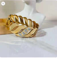 Gold Plated Twisted Wave Bangle – Crystal Pave Cuff Bracelet (Anti-Tarnish & Waterproof)