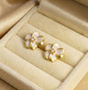 White Enamel Flower Stud Earrings – Korean Style Floral Fashion Jewelry for Women