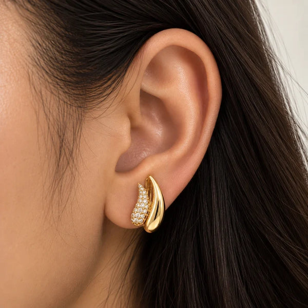 Curved Sparkle Earrings | Anti Tarnish Gold Plated
