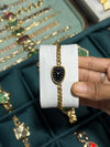 Vintage Black Dial Watch Bracelet - Anti-Tarnish Gold Plated Chunky Chain ( Dummy watch )