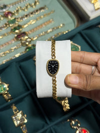 Vintage Black Dial Watch Bracelet - Anti-Tarnish Gold Plated Chunky Chain ( Dummy watch )