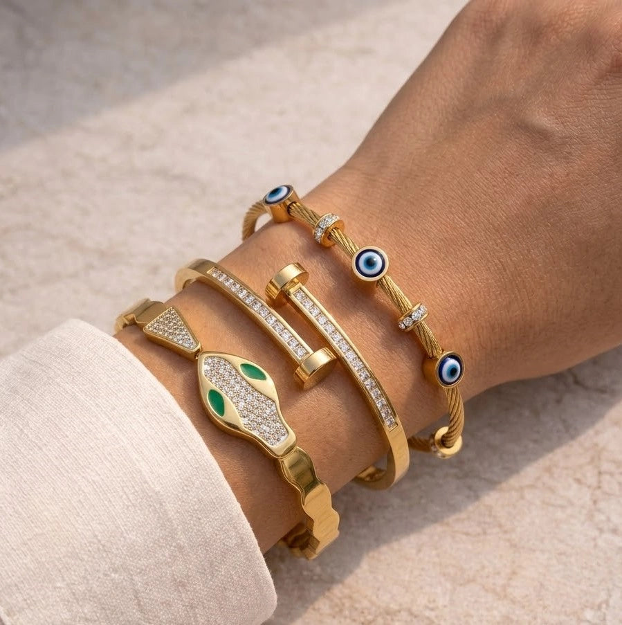 Divine Aura Gold Plated Bracelet Stack - Set of 3
