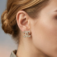 Double C Interlocking Pave Stud Earrings - Premium Gold Crystal Fashion Jewelry