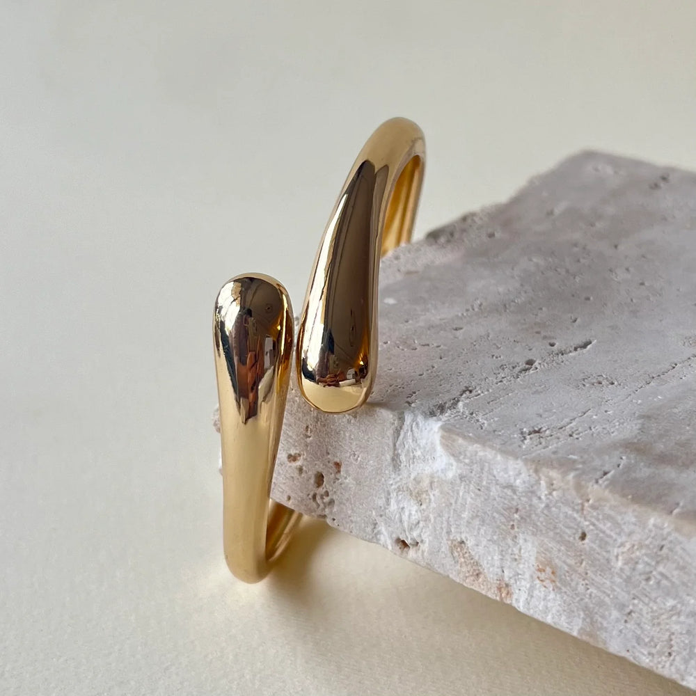 Teardrop Open Cuff Gold Plated Bracelet - Anti Tarnish & Adjustable Statement Bangle for Women