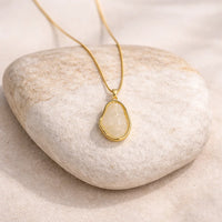 Organic White Stone Pendant Necklace - Anti-Tarnish 18K Gold Plated Chain | Korean Minimalist Style