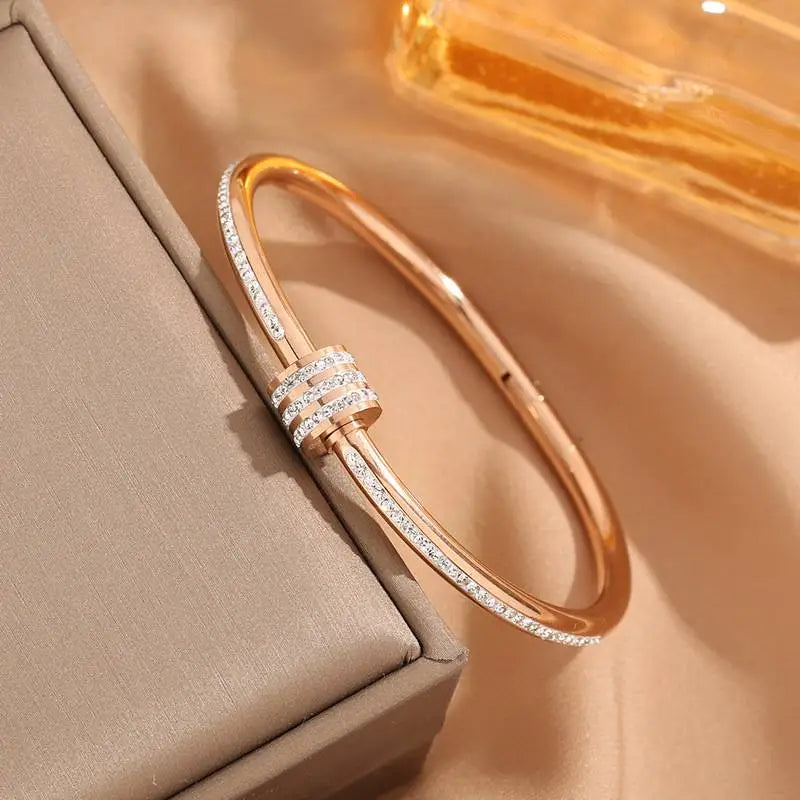 Korean Style Triple Ring Rose Gold Plated Bangle - Anti Tarnish