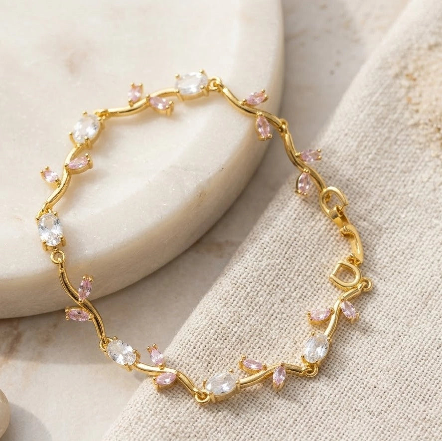 Floral Vine Crystal Anti Tarnish Gold Plated Bracelet