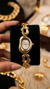 Anti-Tarnish Gold Plated Wavy Dial Watch - Minimalist Chain Design