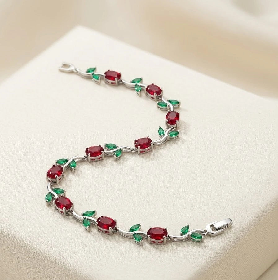 Red Floral Vine Anti-Tarnish Gold Plated Bracelet | Minimalist Daily Wear