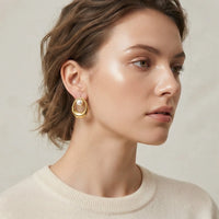 Oval Pearl Stud Earrings - Anti-Tarnish Gold Plated