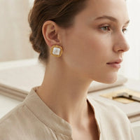 Square Pearl Stud Earrings - Anti-Tarnish Gold Plated |