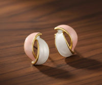 Dual-Tone Abstract Twisted Earrings | Pink & White Enamel Statement Jewelry | Korean Style Fashion Accessories