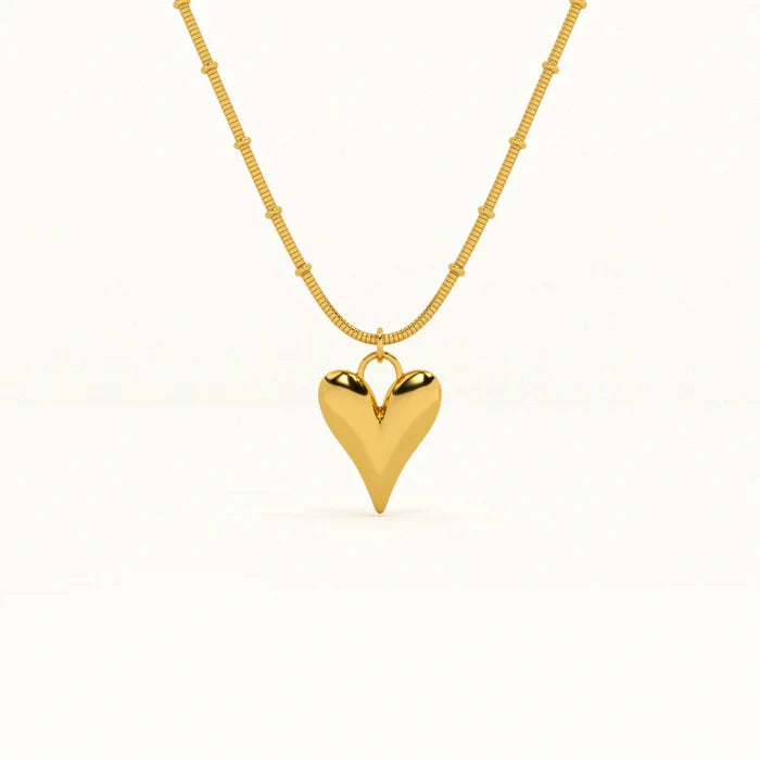 Golden Puffy Heart Pendant Necklace - Anti-Tarnish Waterproof Korean Jewelry