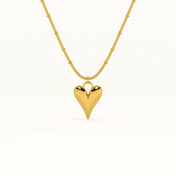 Golden Puffy Heart Pendant Necklace - Anti-Tarnish Waterproof Korean Jewelry