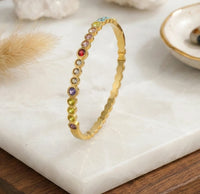 Rainbow Crystal Slim Bangle | Anti-Tarnish Gold Plated Korean Style Bracelet