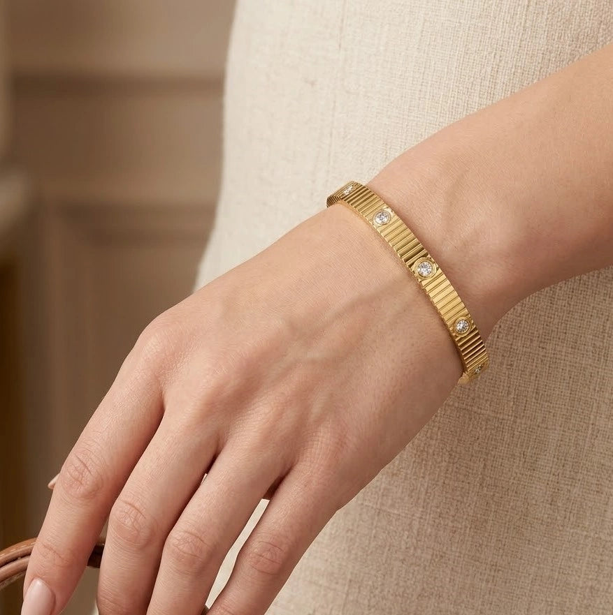 Crystal Studded Anti-Tarnish Gold-Plated Bracelet
