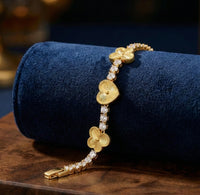 Anti-Tarnish Heart & Clover CZ Tennis Bracelet | Premium Gold Plated