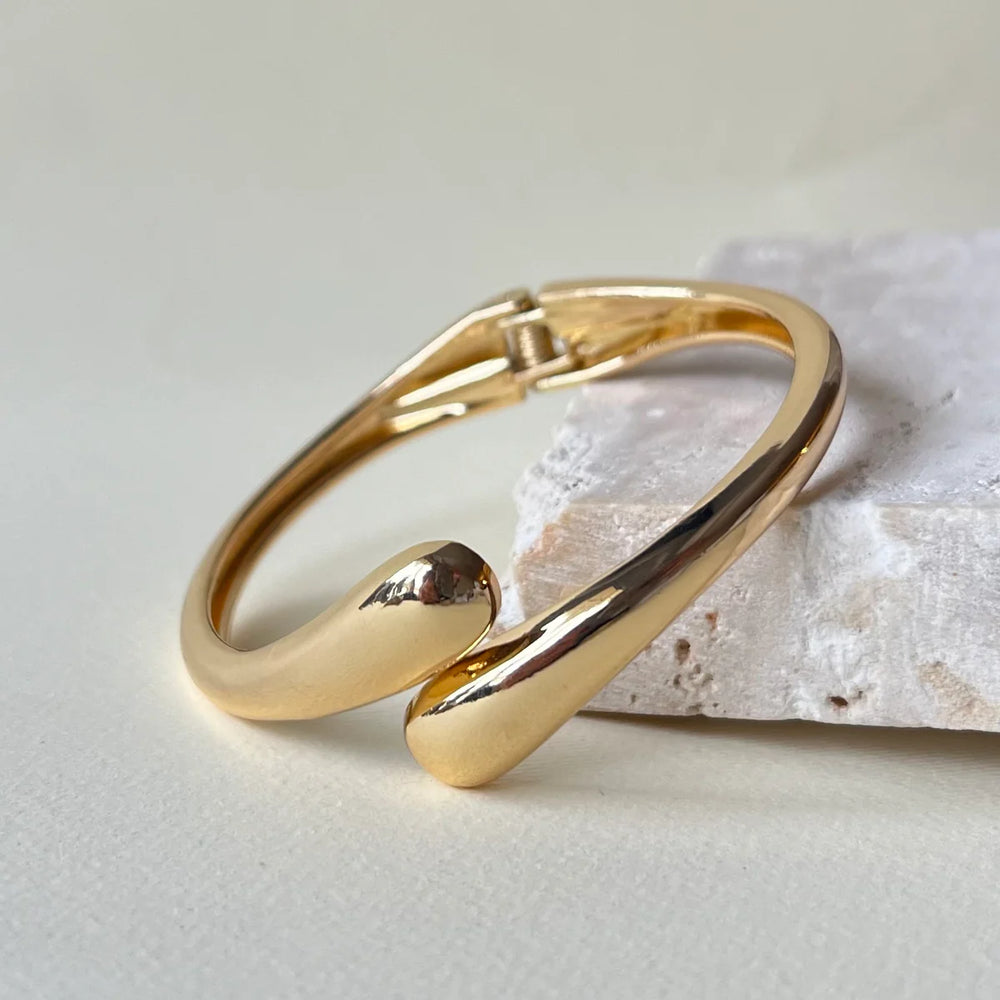 Teardrop Open Cuff Gold Plated Bracelet - Anti Tarnish & Adjustable Statement Bangle for Women