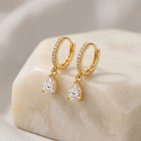 Teardrop Crystal Hoop Earrings - Anti Tarnish Gold Plated