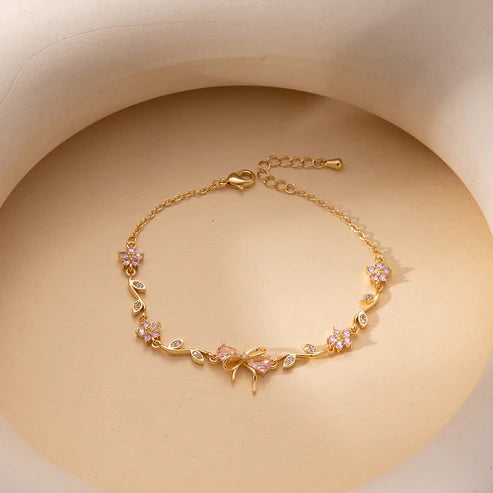 Pink Bow Charm Bracelet - 18K Gold Plated & Anti-Tarnish